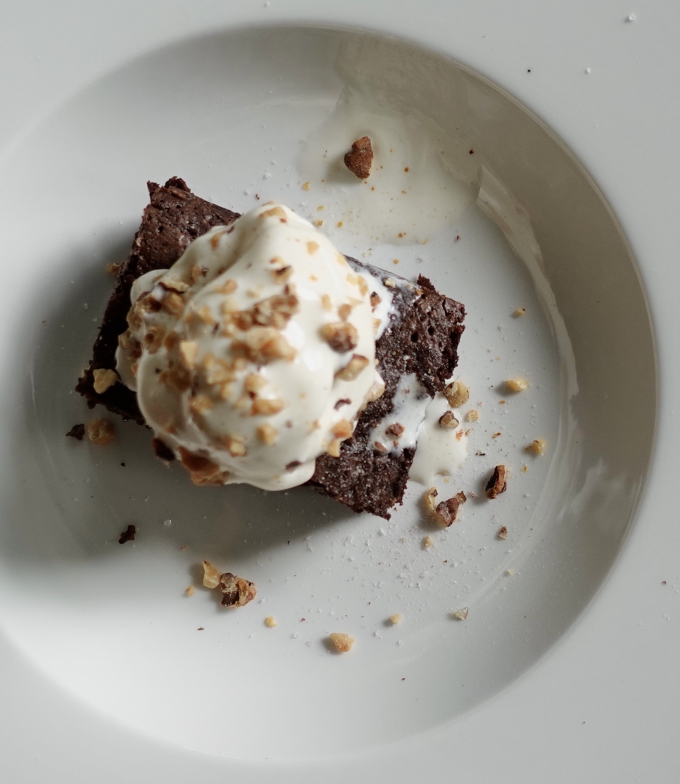 Single Serve Chocolate Brownie with Ice Cream and Crushed Walnuts